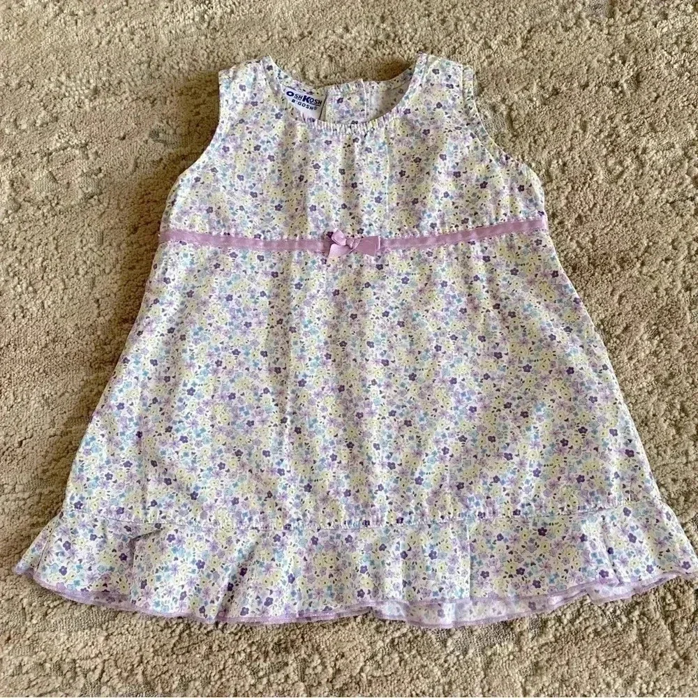 OshKosh B'Gosh Vintage 100% Cotton Floral Sleeveless Girls' Dress Bow: 18mos
